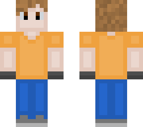 brown hair/eyes jeans, sneakers, gloves, orange t-shirt male