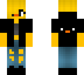 female - penguin jacket - ripped jeans - yellow hair