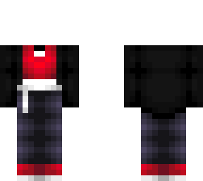 ob - black coat w/ red top & purple jeans