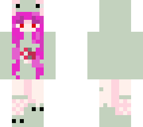 pink hair girl with frog sleep wear