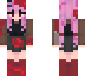 pink hair girl in red