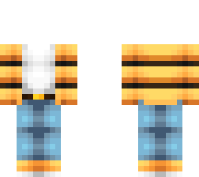 ob - yellow brown & orange stripes w/ jeans