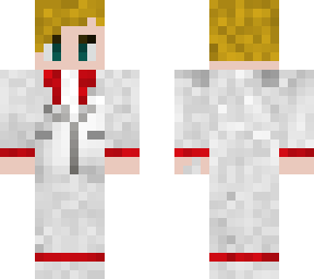 white suit with red accents