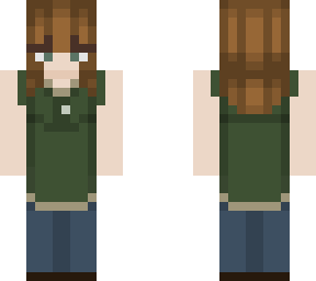 brown hair girl dress green