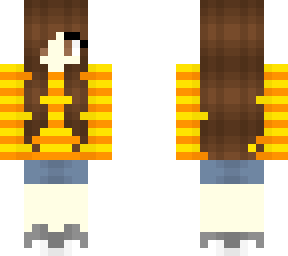 female - orange n yellow sweater - jean shorts