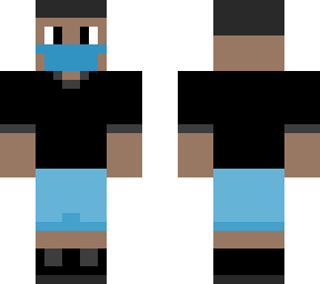 man in mask with black shirt and blue shorts