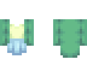 ob - green coat w/ top & blue skirt