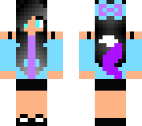 cute wolf girl with light blue outfit with purple ears and tale