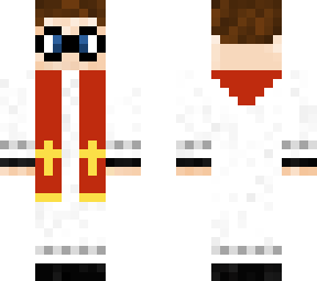priest cassock with surplice and red stole