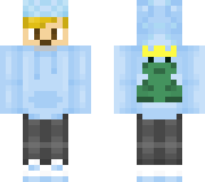boy with blue sweatshirt that has frog on it and blue beanie