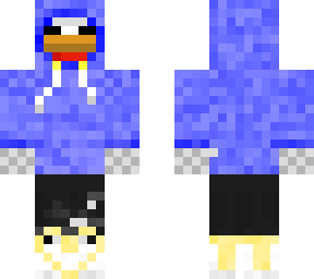 chicken in a blue hoodie
