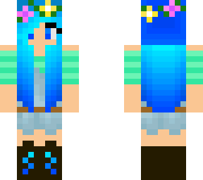 overalls and flower crown blue-haired girl