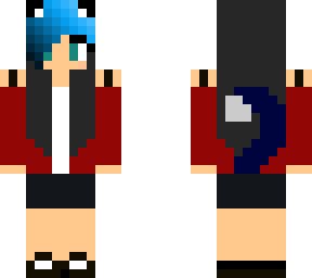 blue and black haired girl in red shirt