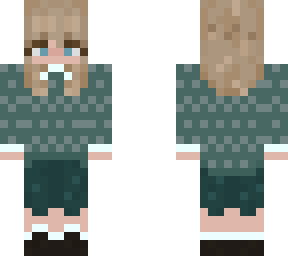 blonde girl green sweater