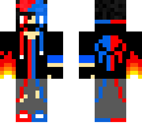 blue and red boy with headphones and skull