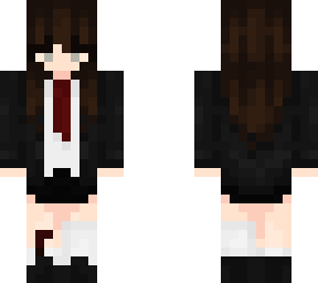 me - (leather jacket, dress shirt, skirt, brown hair)