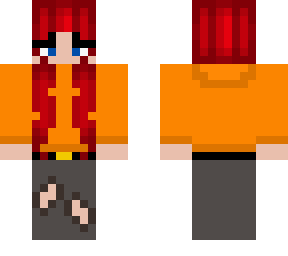 long red hair with orange hoodie