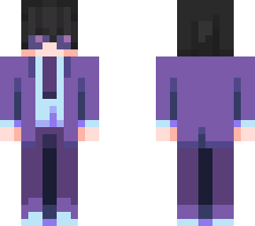 purple vest with  glasses black hair