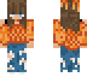 orange sweater brunette girl