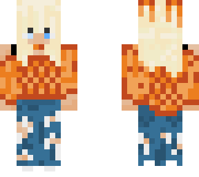 orange sweater dark jeans girl