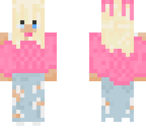 pink sweater blue jeans girl