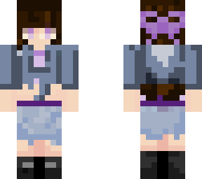 denim jacket w/ purple shirt and brown hair