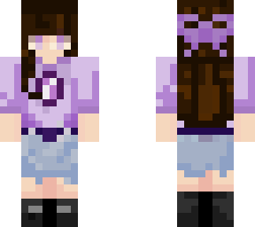 purple shirt and brown hair