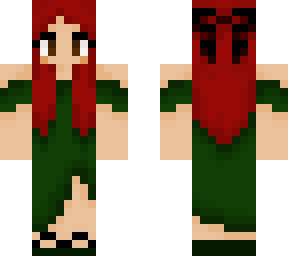 red haired girl with bow and green dress