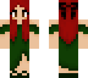 red haired girl with bow and green dress