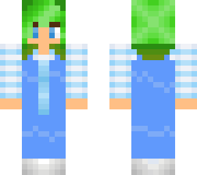 me (medium green hair blue dress person)