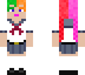 rainbow hair,anime school girl.
