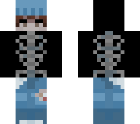 blue beanie boy with skeleton hoodie