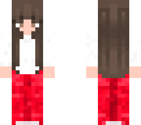 girl with baggy red pants and brown long hair