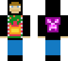 pink creeper face, with green shirt, and jacket person