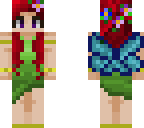 fairy, blue wings, red hair, green dress