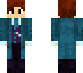 teal/cyan and purple coat boy