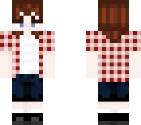 person with brown soft mullet, checkered shirt and jorts