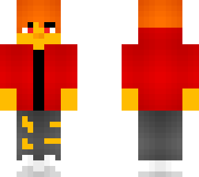 male - red coat with white stripes - ripped pants