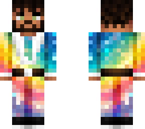 man in a pixel rainbow suit
