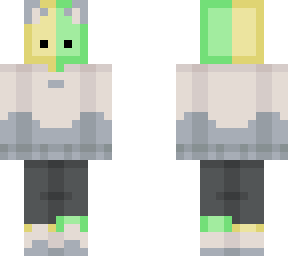 half green and yellow wearing a cat outfit