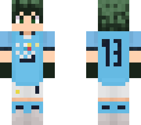 deku with man city kit and gk gloves