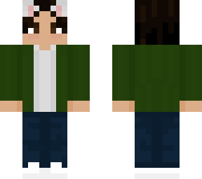 christian's green skin with cat ears, blue pants