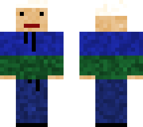 guy with blue and green hoodie. with white hair.
