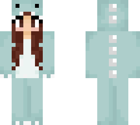 brown hair girl in dino onsie