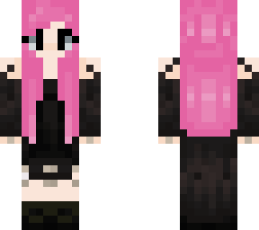 Pink hair girl off the shoulder black outfit | Minecraft Skin