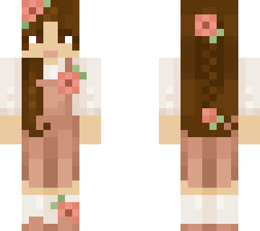 brown hair with flowers and overalls