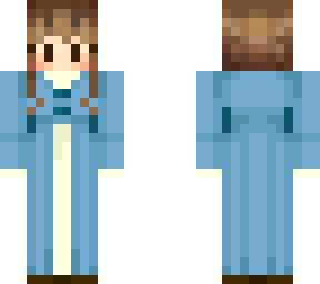 brunette girl with blue regency dress