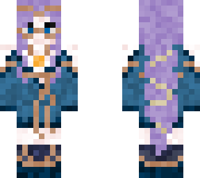 blue dress elf woman with long purple hair