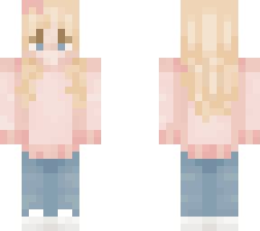 cute blonde girl in pink jumper