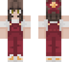 red overalls with pretty bow
